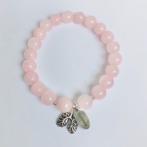 GEMSTONE Rose Quartz Lung Survivor Beaded Bracelet